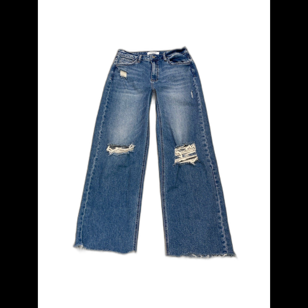 Lovervet High Rise Wide Leg Jeans relaxed Distressed Medium Wash Raw Hem 29/9
